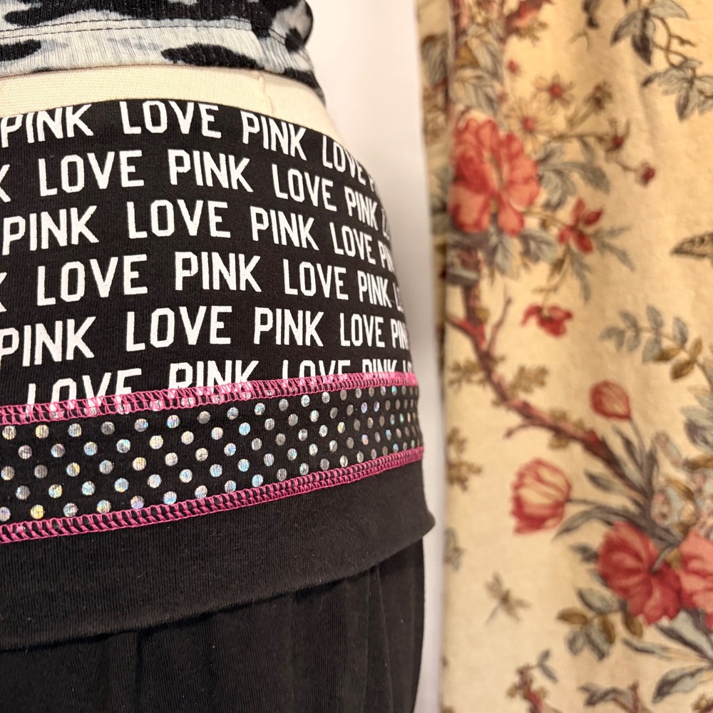 Victoria's Secret PINK Foldover Yoga Pants Polka Dot and logo pattern Wide Leg - Picture 5 of 12